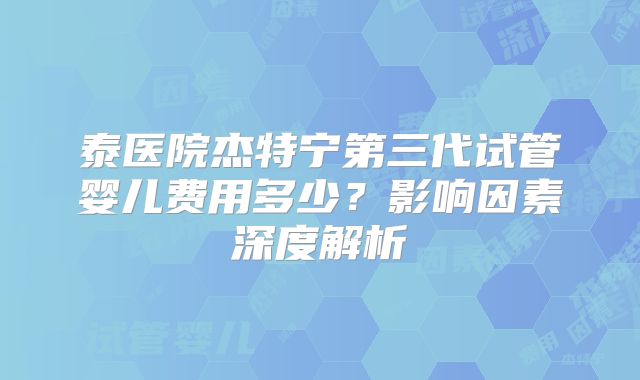 泰医院杰特宁第三代试管婴儿费用多少？影响因素深度解析