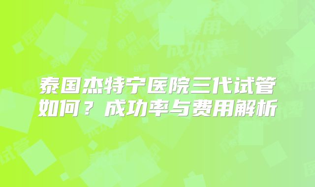 泰国杰特宁医院三代试管如何？成功率与费用解析