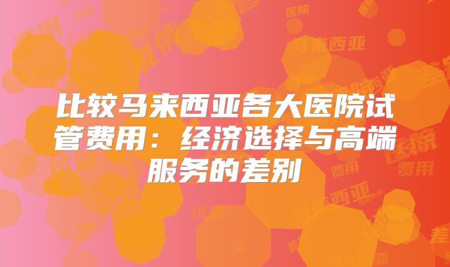 比较马来西亚各大医院试管费用：经济选择与高端服务的差别