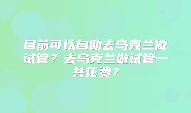 目前可以自助去乌克兰做试管？去乌克兰做试管一共花费？