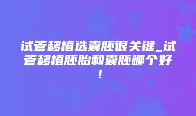 试管移植选囊胚很关键_试管移植胚胎和囊胚哪个好！