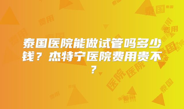 泰国医院能做试管吗多少钱？杰特宁医院费用贵不？