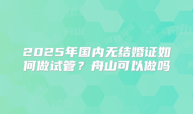 2025年国内无结婚证如何做试管？舟山可以做吗