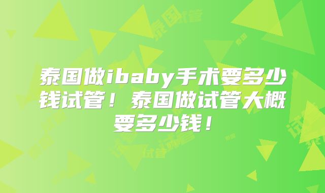 泰国做ibaby手术要多少钱试管!泰国做试管大概要多少钱!