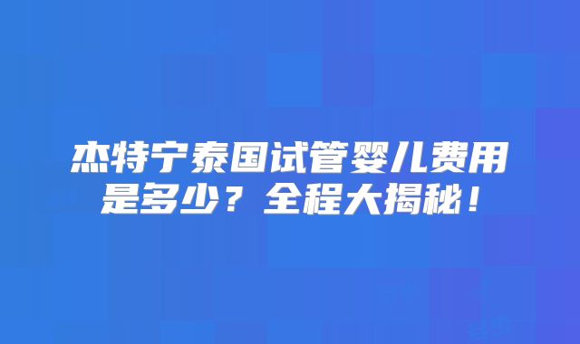 杰特宁泰国试管婴儿费用是多少？全程大揭秘！