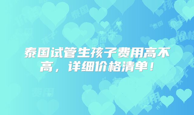 泰国试管生孩子费用高不高，详细价格清单！