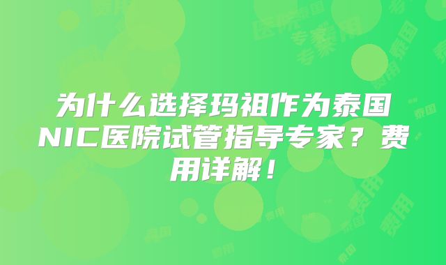 为什么选择玛祖作为泰国NIC医院试管指导专家？费用详解！