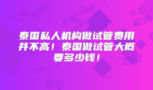 泰国私人机构做试管费用并不高!泰国做试管大概要多少钱!