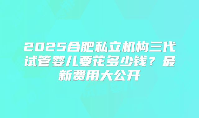 2025合肥私立机构三代试管婴儿要花多少钱？最新费用大公开