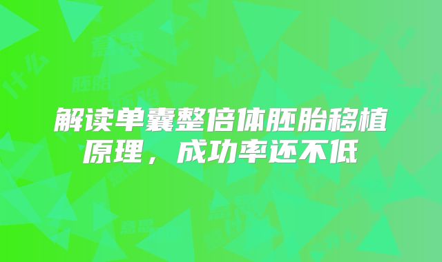 解读单囊整倍体胚胎移植原理，成功率还不低