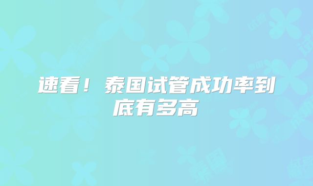 速看！泰国试管成功率到底有多高