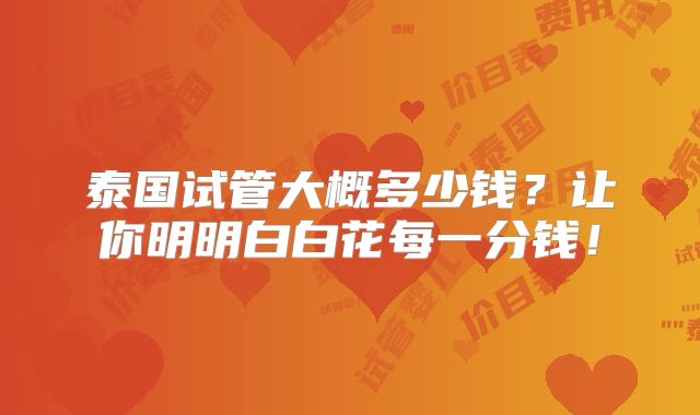 泰国试管大概多少钱?让你明明白白花每一分钱!
