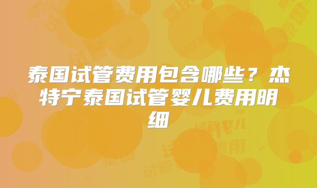 泰国试管费用包含哪些?杰特宁泰国试管婴儿费用明细