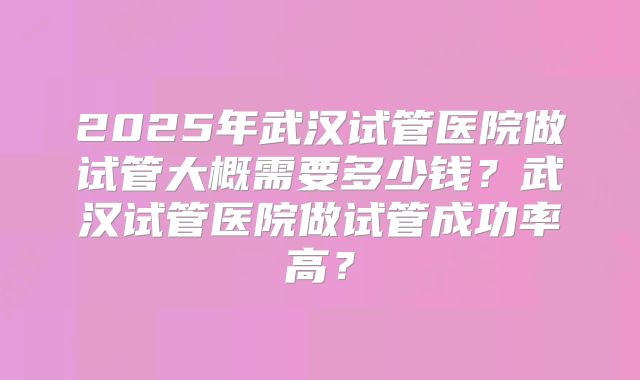 2025年武汉试管医院做试管大概需要多少钱？武汉试管医院做试管成功率高？