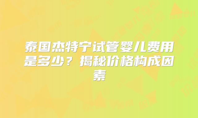 泰国杰特宁试管婴儿费用是多少？揭秘价格构成因素