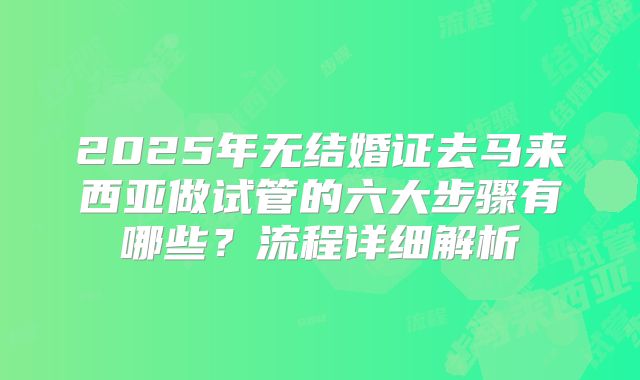 2025年无结婚证去马来西亚做试管的六大步骤有哪些?流程详细解析