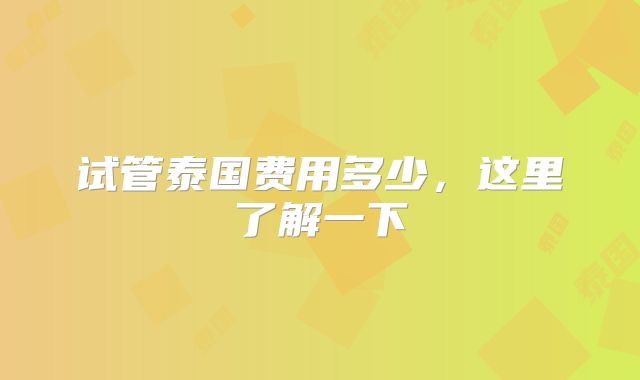 试管泰国费用多少,这里了解一下