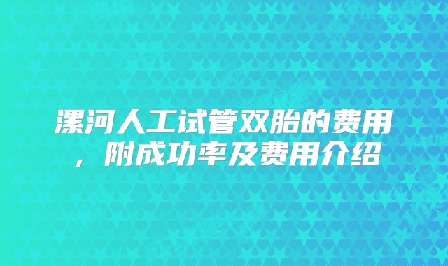 漯河人工试管双胎的费用，附成功率及费用介绍