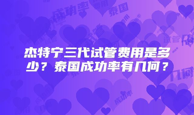 杰特宁三代试管费用是多少？泰国成功率有几何？