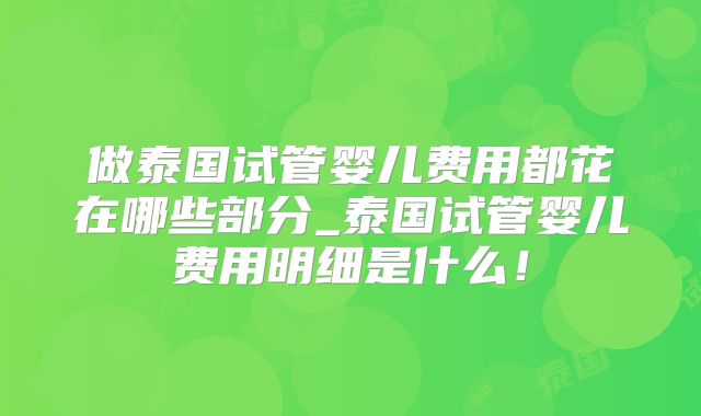 做泰国试管婴儿费用都花在哪些部分_泰国试管婴儿费用明细是什么!