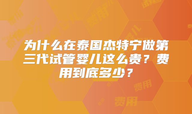 为什么在泰国杰特宁做第三代试管婴儿这么贵？费用到底多少？