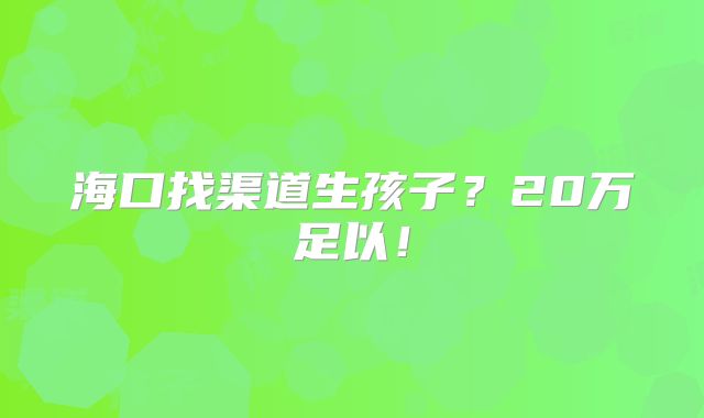 海口找渠道生孩子?20万足以!