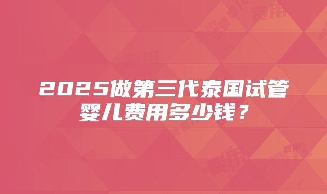 2025做第三代泰国试管婴儿费用多少钱？