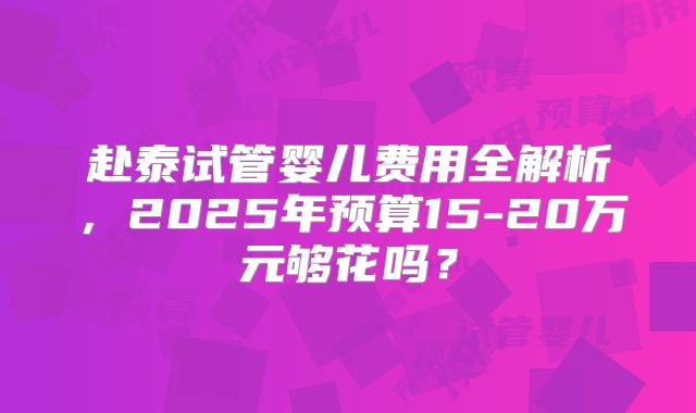 赴泰试管婴儿费用全解析，2025年预算15-20万元够花吗？
