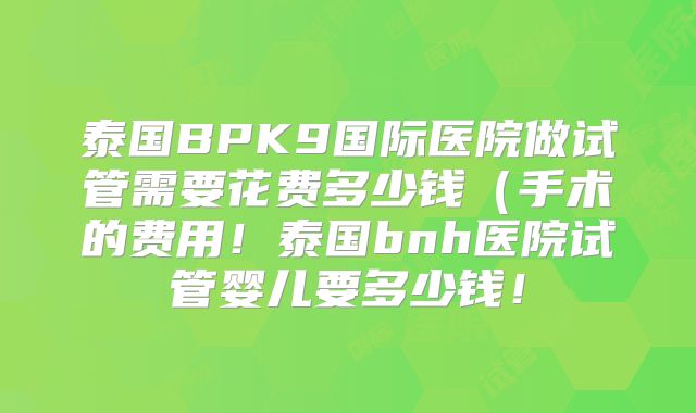 泰国BPK9国际医院做试管需要花费多少钱（手术的费用！泰国bnh医院试管婴儿要多少钱！