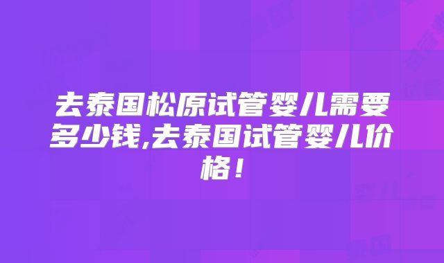 去泰国松原试管婴儿需要多少钱,去泰国试管婴儿价格!