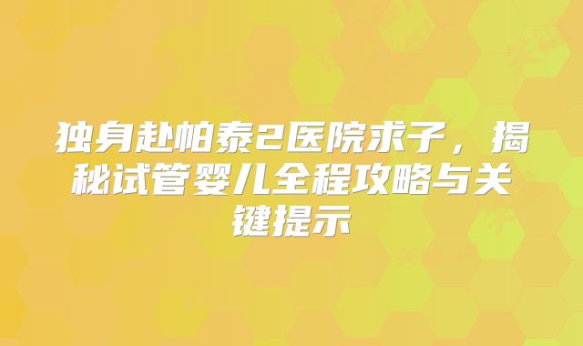 独身赴帕泰2医院求子，揭秘试管婴儿全程攻略与关键提示