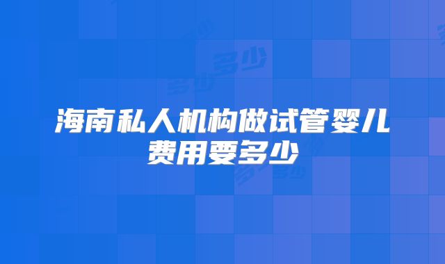 海南私人机构做试管婴儿费用要多少