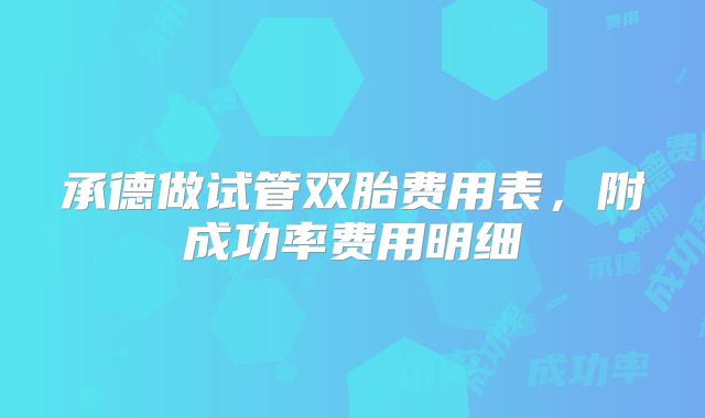 承德做试管双胎费用表，附成功率费用明细