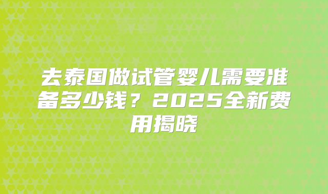 去泰国做试管婴儿需要准备多少钱?2025全新费用揭晓