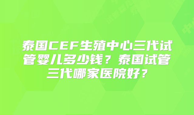 泰国CEF生殖中心三代试管婴儿多少钱？泰国试管三代哪家医院好？