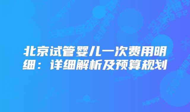 北京试管婴儿一次费用明细:详细解析及预算规划