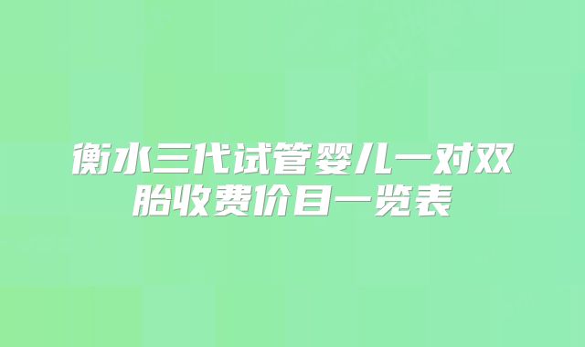 衡水三代试管婴儿一对双胎收费价目一览表