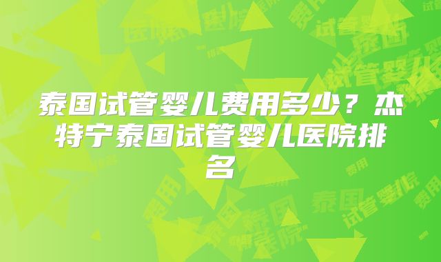 泰国试管婴儿费用多少？杰特宁泰国试管婴儿医院排名