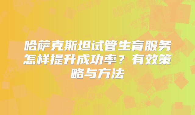 哈萨克斯坦试管生育服务怎样提升成功率？有效策略与方法