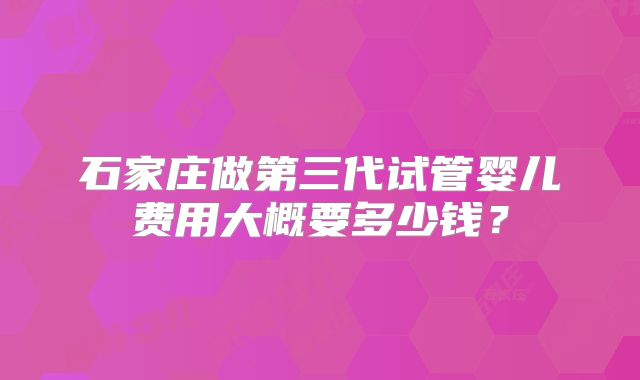 石家庄做第三代试管婴儿费用大概要多少钱?