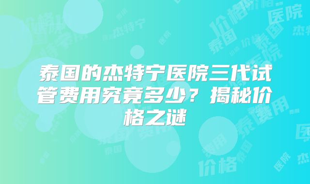 泰国的杰特宁医院三代试管费用究竟多少？揭秘价格之谜