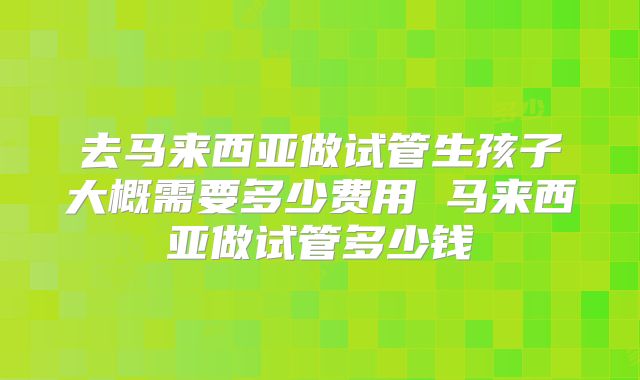 去马来西亚做试管生孩子大概需要多少费用 马来西亚做试管多少钱