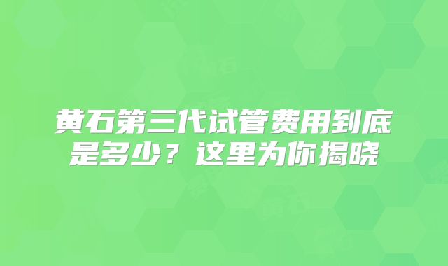 黄石第三代试管费用到底是多少?这里为你揭晓