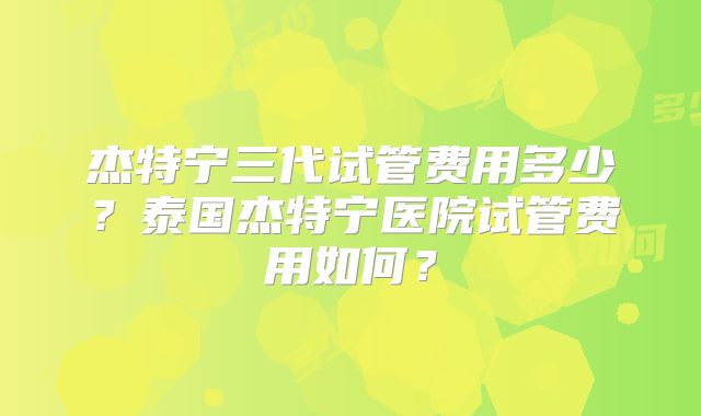杰特宁三代试管费用多少？泰国杰特宁医院试管费用如何？
