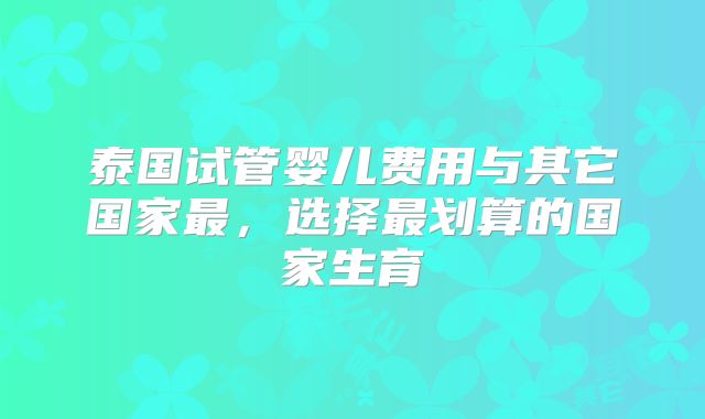 泰国试管婴儿费用与其它国家最,选择最划算的国家生育
