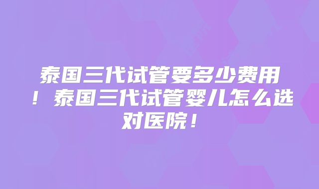 泰国三代试管要多少费用！泰国三代试管婴儿怎么选对医院！