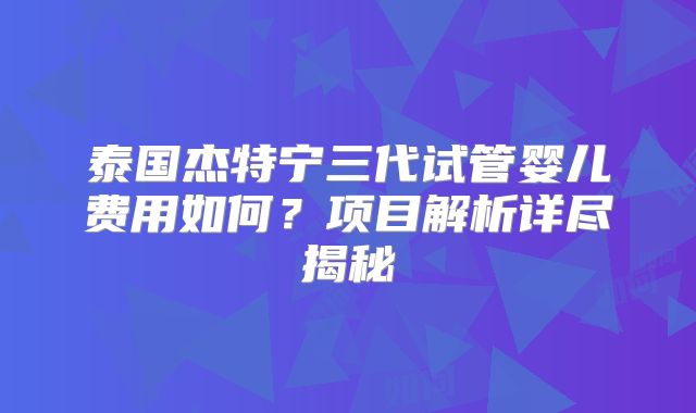 泰国杰特宁三代试管婴儿费用如何？项目解析详尽揭秘