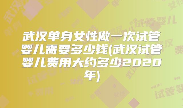 武汉单身女性做一次试管婴儿需要多少钱(武汉试管婴儿费用大约多少2020年)