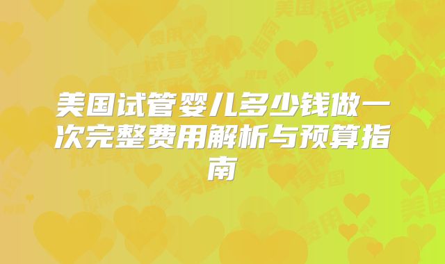 美国试管婴儿多少钱做一次完整费用解析与预算指南