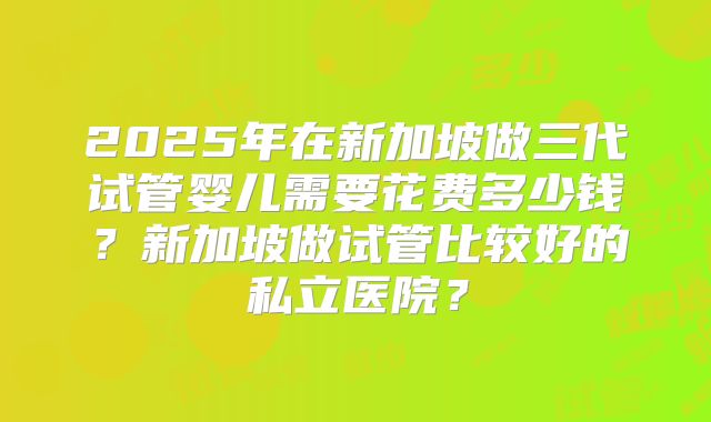 2025年在新加坡做三代试管婴儿需要花费多少钱？新加坡做试管比较好的私立医院？